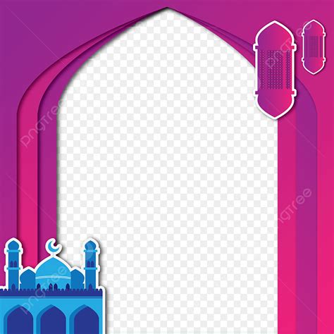 Gambar Bingkai Perbatasan Islami Dengan Masjid Warna Pink Ungu Dan Biru