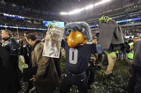 Seattle Seahawks Mascot Taima The Hawk Celebrates After They Photo