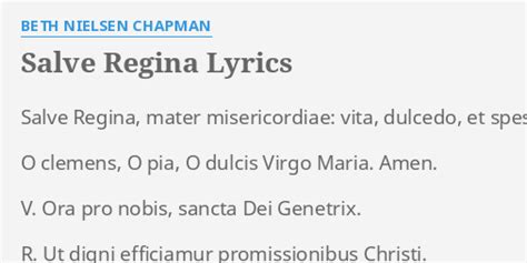 Salve Regina Lyrics By Beth Nielsen Chapman Salve Regina Mater