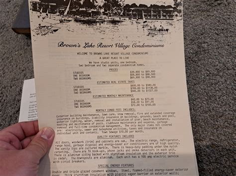 Vintage Brochure Browns Lake Resort Village Condominiums Burlington