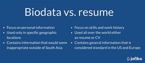In a bio data, the focus is on personal particulars like date of birth. Biodata Resume Format Guide & Examples - Jofibo