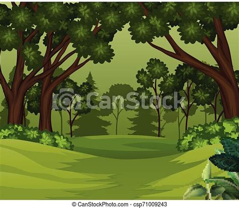 Deep Forest Scene With Trees Background Canstock