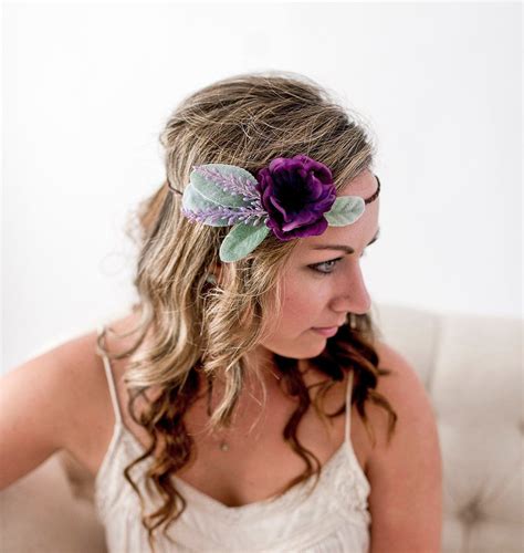 Purple Rustic Headpiece Headpiece Flower Crown Wedding Hair Etsy In