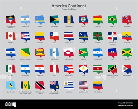 America Continent Countries Flag Icons Collection Stock Vector Image