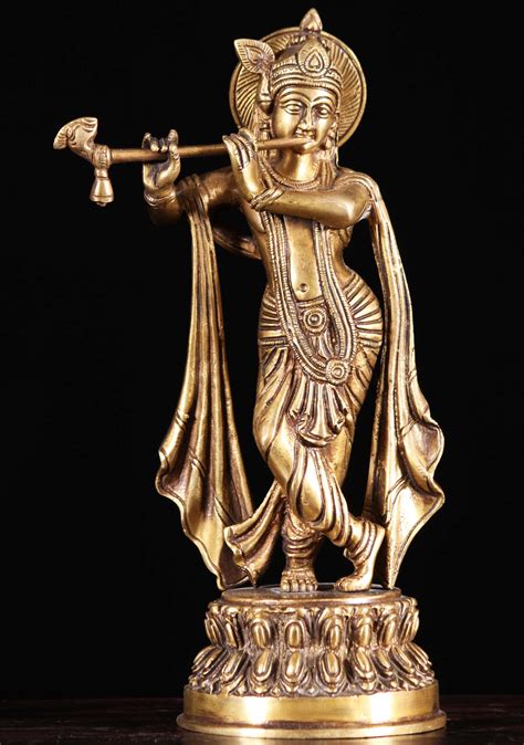 Sold Brass Statue Of Krishna The Divine Cowherder Playing The Flute