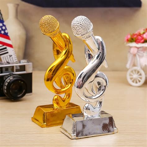 The Music Trophy Gold Microphone Trophy 21 Cm Height Music Competition