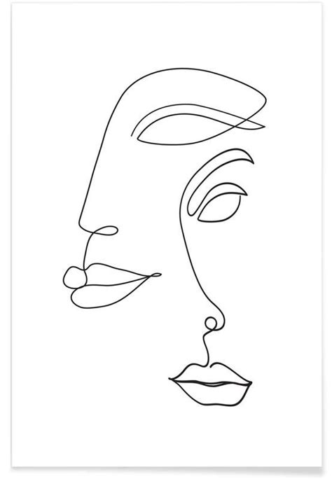 Two Faced Poster Abstract Line Art Abstract Face Art Face Line Drawing