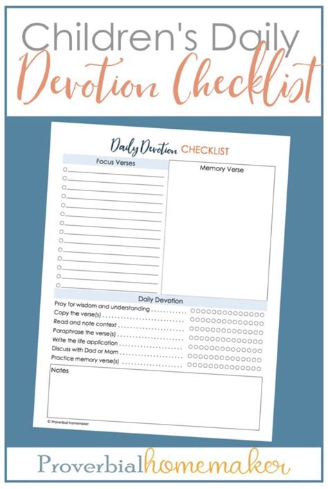 Free Printable Childrens Daily Devotion Checklist Daily Devotional