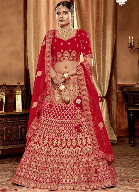 Red Color Velvet Indian Bridal Lehenga Choli 4426