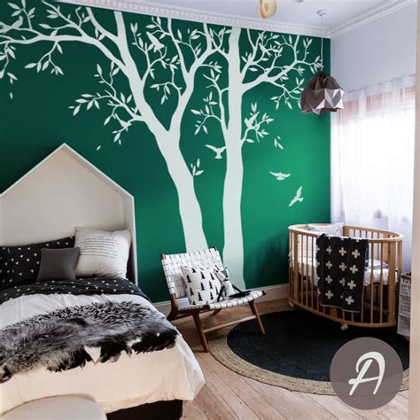 Large Tree Wall Sticker Large White Tree With Birds Decal Etsy