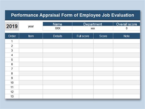 Excel Of Employee Job Evaluation Formxlsx Wps Free Templates