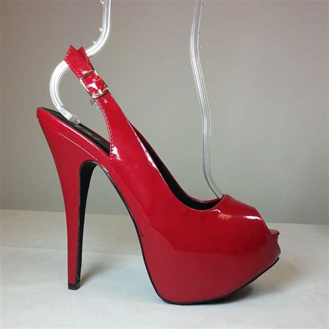 Slingback Stiletto Heels In Red Patent Leatherette