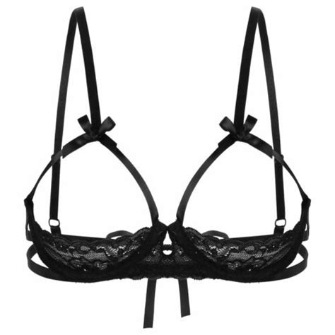 Women Lace Sheer Shelf Bra Top Open Cups Underwired Bralette Underwear