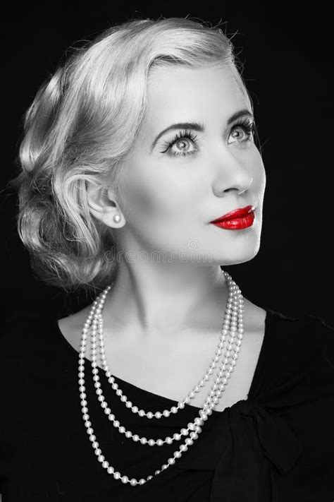 Retro Woman With Red Lips Black And White Photo Stock Photo Image Of
