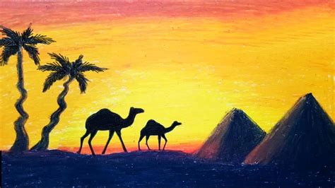 How To Draw Scenery Of Sunset In Desert Step By Step Very Easy