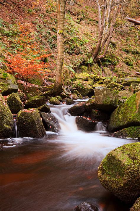 Beautiful Waterfall Flowing Through Autumn Fall Vibrant Landscap Photograph By Matthew Gibson