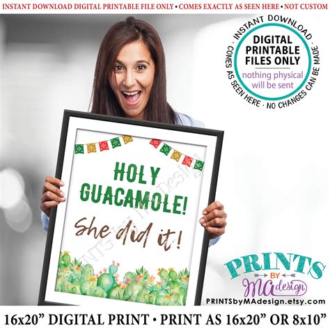 Holy Guacamole She Did It Printable 8x1016x20 Cactus Themed Etsy