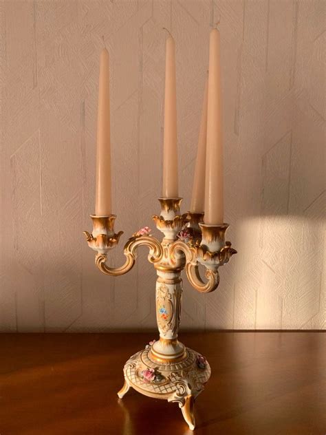 Lindner Großer Kerzenständer Mit Porzellanrosen Im Barockstil In