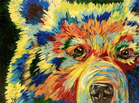 Original Painting Colorful Bear Painting 1612 Inches One Of Etsy