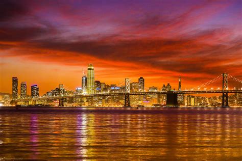 Download San Francisco Skyline With Orange Sunset Wallpaper