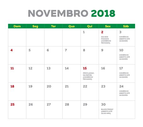 Calendario Novembro 2018 Editável