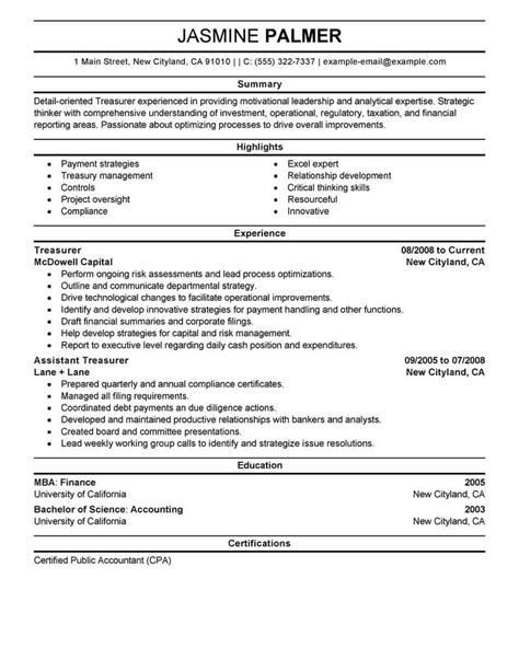 Entry level finance manager resume. Best Treasurer Resume Example From Professional Resume ...