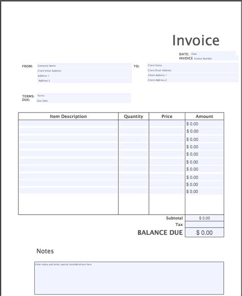 Printable Blank Invoice Free