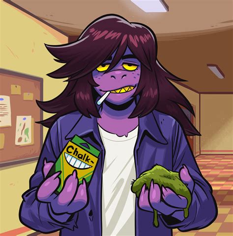Susie Deltarune Munching Chalk With Two Snacks One Of Them Mossy Deltarune
