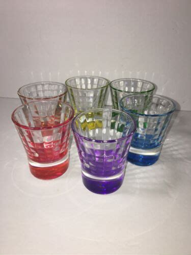 Rainbow Shot Glasses Set Of 6 W Tray Multicolor Prism 2 1 4oz Italy Barware Ebay