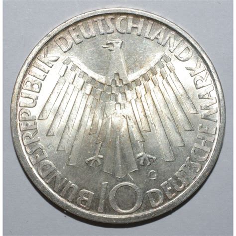 Germany 10 Mark 1972 G Munich Olympics Fleur De Coin