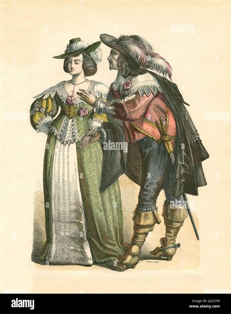 German Noble Couple Second Third Of 17th Century Illustration The