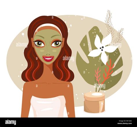 Beautiful Happy Woman With Face Mask Spa Skin Care Concept Vector