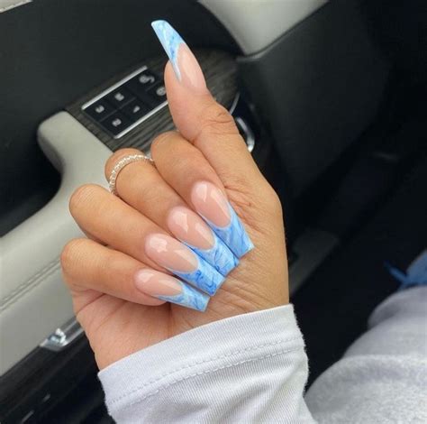 Blue French Tips Acrylic Nails Long
