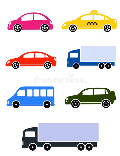Transport Set With Colorful Cars Silhouette Stock Vector Illustration