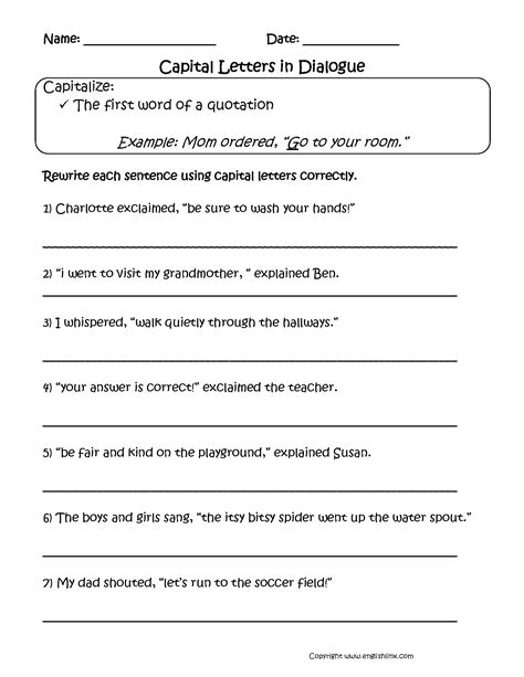 Maybe you would like to learn more about one of these? Capitalization Dialogue Worksheets | Capitalization worksheets, Grammar worksheets, 2nd grade ...