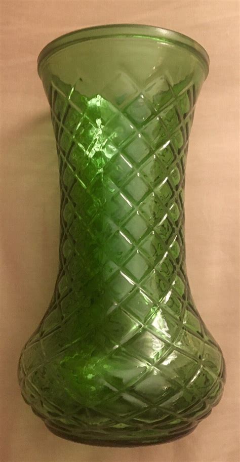 8 5” Vintage Emerald Green Diamond Quilted Pattern Hoosier Glass Vase 4086 Usa Ebay