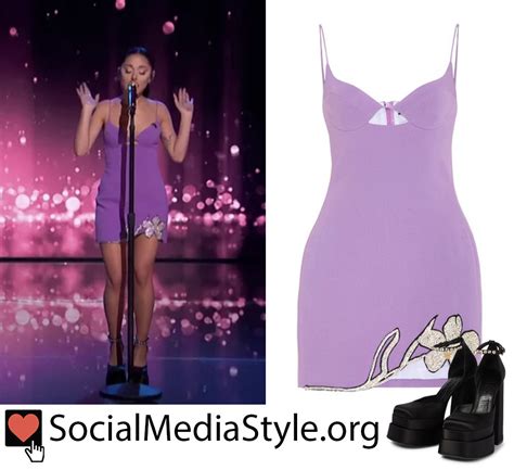 Ariana Grandes Purple Floral Applique Embellished Dress And Black