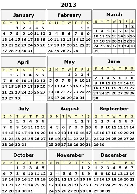 2013 Yearly Calendar Calendar Printables Print Calendar Calendar
