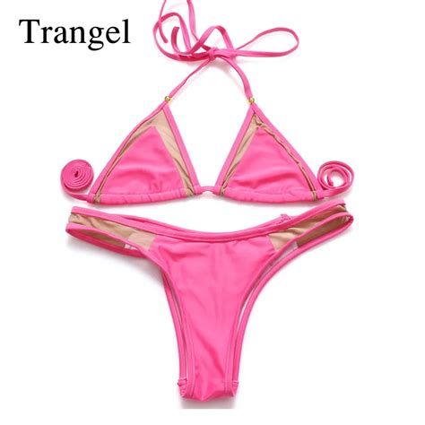 Trangel Bikini 2017 Summer Swimsuit Pink Solid Bikini Light Style Swimsuit Thong Bottom Sexy