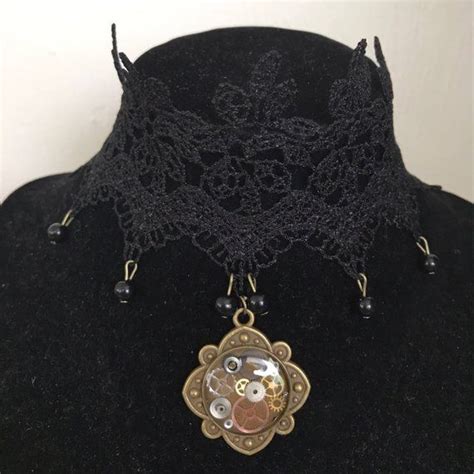 Steampunk Black Lace Choker Necklace Unusual Repurposed Etsy Black