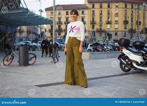 milan italy 20 february 2019 fashion bloggers street style outfit editorial stock image