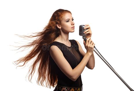 Singing Woman With Retro Microphone Stock Image Image Of Beautiful