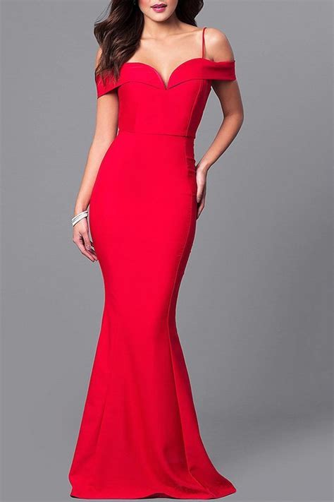 Hualong Elegant Off Shoulder Petite Red Maxi Dress Online Store For