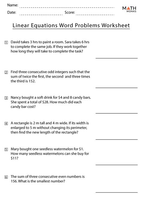 Solving Linear Equations In Word Problems