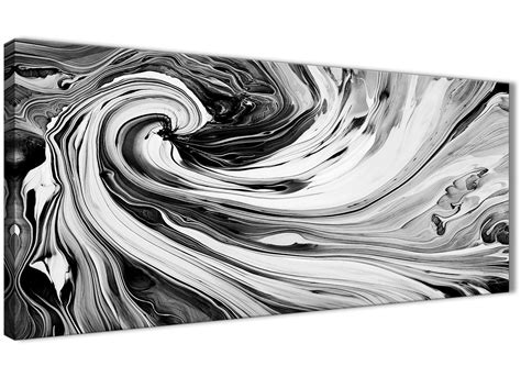 Black White Grey Swirls Modern Abstract Canvas Wall Art 120cm Wide 1354