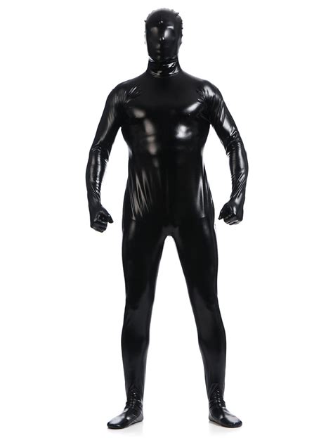 Black Zentai Suit Adults Full Body Shiny Metallic Bodysuit For Men