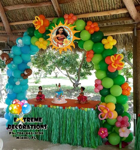 Princess Moana Theme Birthday Party Decorations Cake Table With Balloon Arch With Hawaii