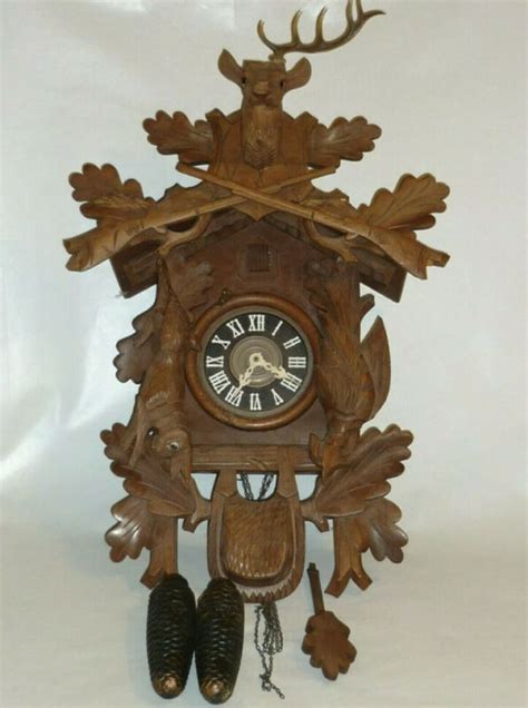 Cuckoo Clock Genuine Black Forest Hunters West Germany Antique Vintage