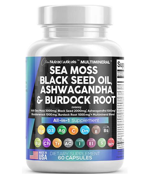 Sea Moss 3000mg Black Seed Oil 2000mg Ashwagandha 1000mg Turmeric