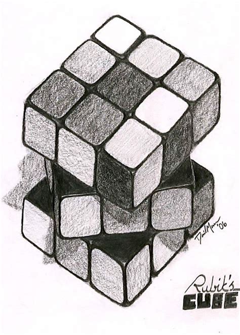 Rubix Cube Drawing Seni Jalanan Gambar Pensil Sketsa